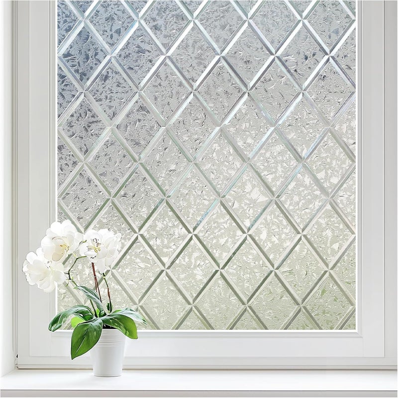 Haton Window Privacy Film Decorative Frosted Glass Window Film, Sun Blocking Stained Glass Clings, Static Cling Removable Stickers for Home Door Coverings, Lattice Pattern 35.4" x 78.7" - Image 1